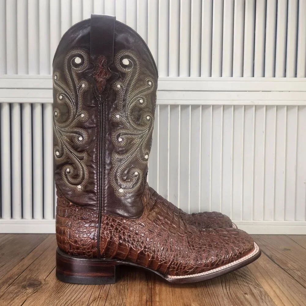 Ferrini Stampede Caiman Mens 9.5 D Brown Leather Croc Print Western Cowboy Boots